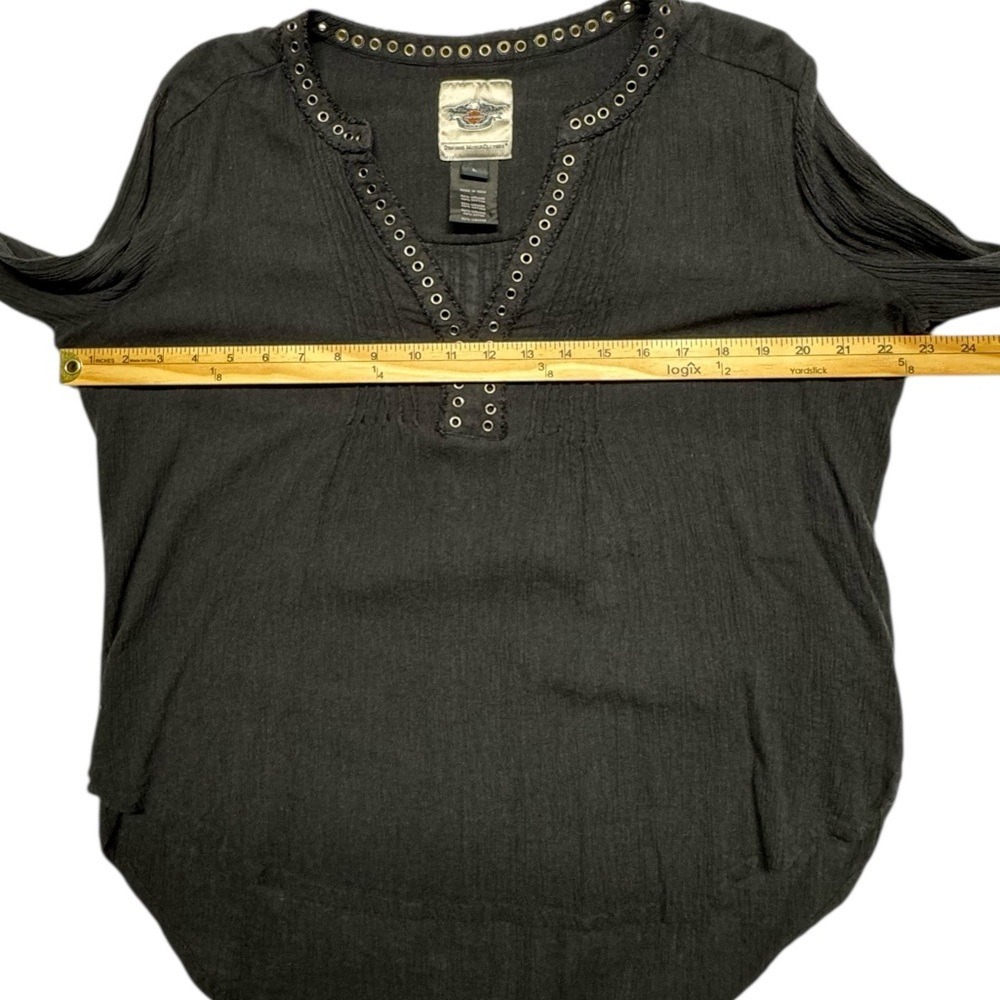 Harley Davidson Grommet Neckline Shirt Crepe Long Sleeve Womens Large Black - Picture 9 of 12